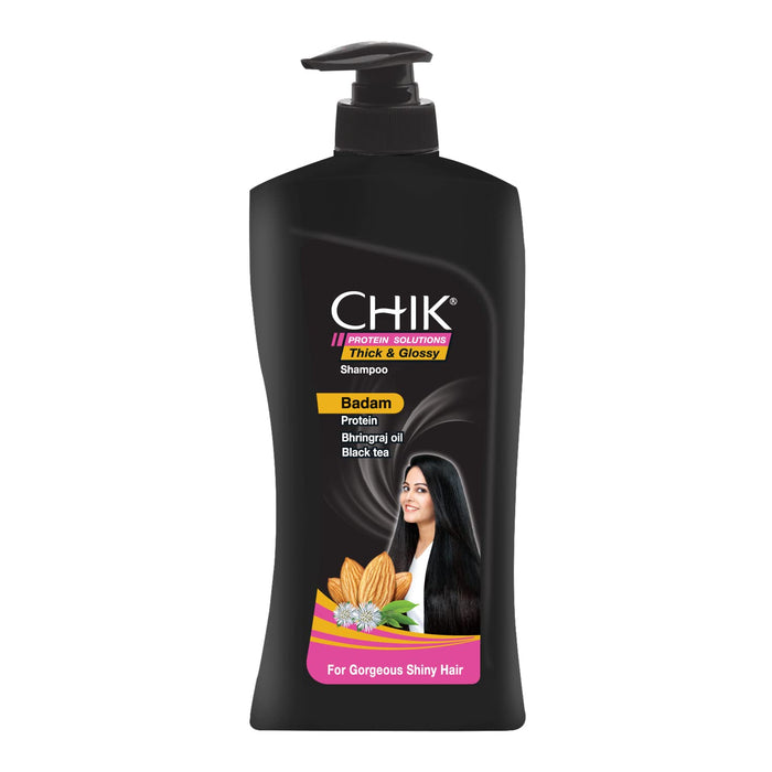 Chik Protein Solution Thick And Glossy Shampoo, With Badam Protein, Bhringraj Oil & Black Tea, 650ml