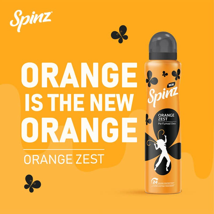 Spinz Orange Zest Perfumed Deo for Women, with International Fragrances for Long Lasting Freshness and 24 Hours Protection, 200ml