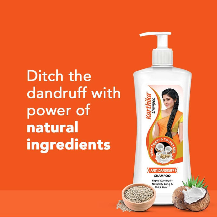 Karthika Anti Dandruff Shampoo, With The Goodness Of White Pepper and Coconut Milk, 650ml
