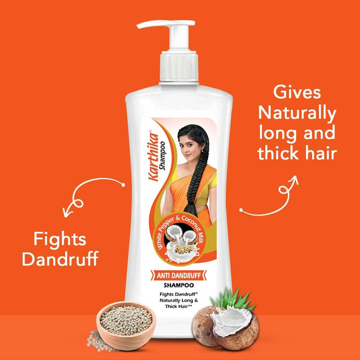 Karthika Anti Dandruff Shampoo, With The Goodness Of White Pepper and Coconut Milk, 650ml