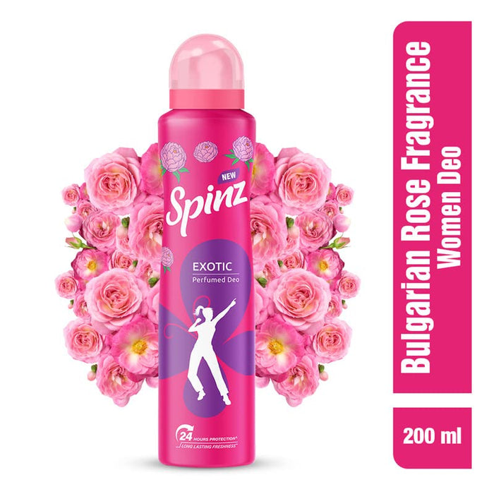 Spinz Exotic Perfumed Deo for Women, with Bulgarian Rose Fragrance for Long Lasting Freshness and 24 Hours Protection, 200ml
