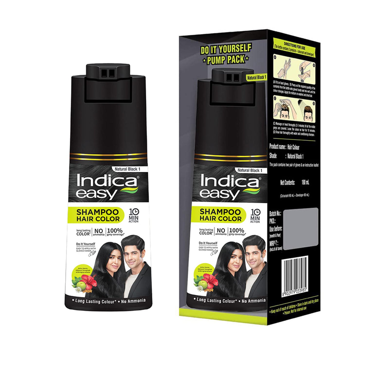 Indica Easy Do-It-Yourself Hair Color Shampoo Pump Pack with 5 Herbal —  CavinKart