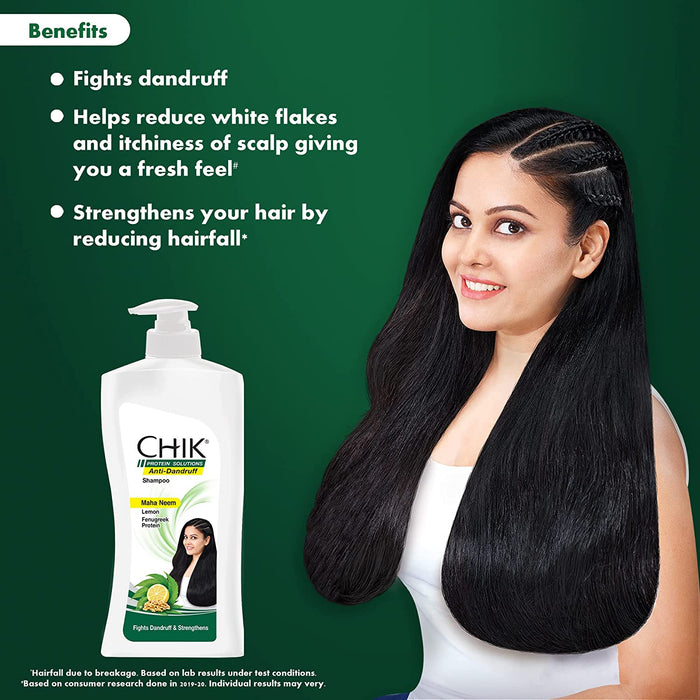Chik Protein Solution Anti Dandruff Shampoo, With The Goodness Of Mahaneem, Lemon And Fenugreek Protein, 650 ml