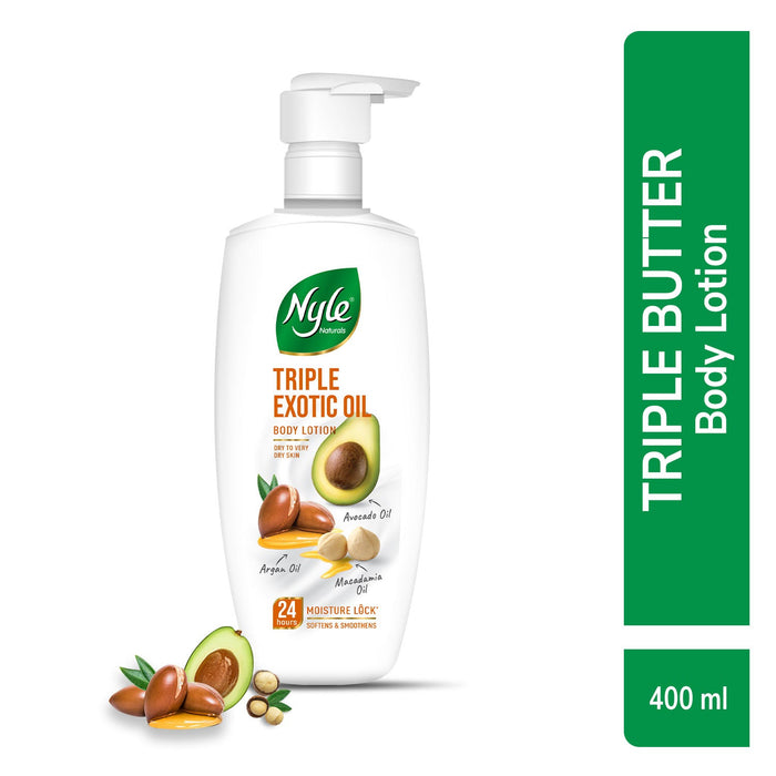 Nyle Naturals Triple Exotic Oil Body Lotion with Argan Oil, Macadamia Oil & Avocado Oil for 24 Hours Long Lasting Moisturization - 400 ml