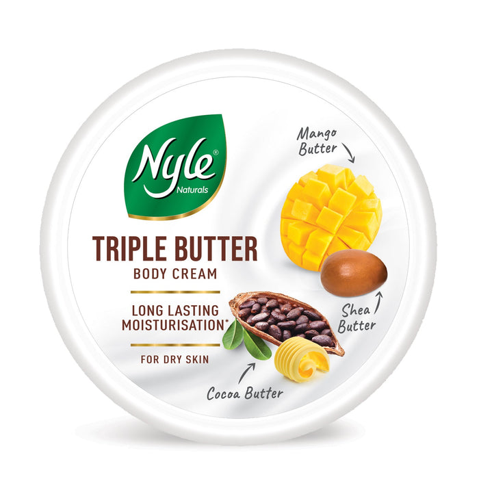 Nyle Naturals Triple Butter Body Cream with Cocoa Butter, Mango Butter & Shea Butter for 24 Hours Long Lasting Moisturization - 200 ml