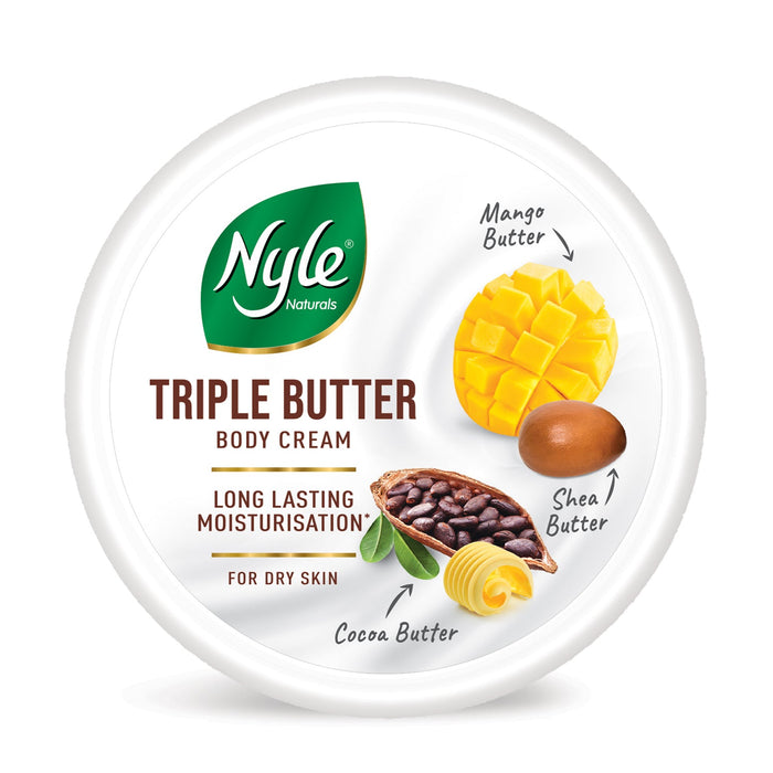 Nyle Naturals Triple Butter Body Cream with Cocoa Butter, Mango Butter & Shea Butter for 24 Hours Long Lasting Moisturization - 450 ml