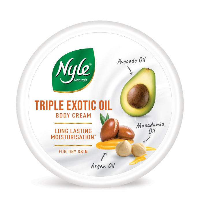 Nyle Naturals Triple Exotic Oil Body Cream with Argan Oil, Macadamia Oil & Avocado Oil for 24 Hours Long Lasting Moisturization - 200 ml