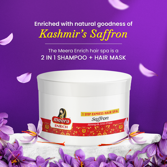 Meera Enrich 1 Step Express Hair Spa (Shampoo + Mask) Enriched With Kashmir's Saffron For Strong And Frizz Free Hair, 200ml