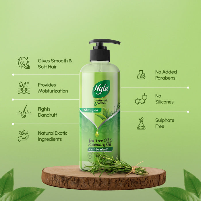 Nyle Anti Dandruff Shampoo, With Goodness Of Tea Tree Oil & Rosemary Oil - 300ml