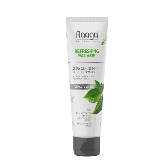 Raaga Professional Refreshing Facewash, With Real Green Tea Extract & Cinnamon, Normal to Oily Skin, 80 ml