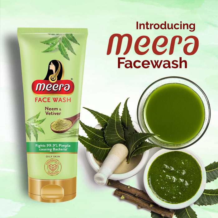 Meera Neem & Vetiver Face Wash, For Clear & Moisturized Skin, Oily Skin, 200g