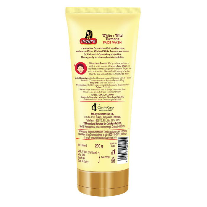 Meera White & Wild Turmeric Face Wash, Fights 99.9% Pimple Causing Bacteria, Dry to Normal Skin, 200g