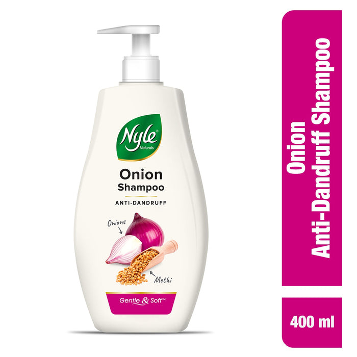 Nyle Naturals Anti Dandruff Onion Shampoo|For Dandruff Free Hair |Enriched With Onion & Fenugreek |Gentle & Soft Shampoo For Men & Women, 400ml