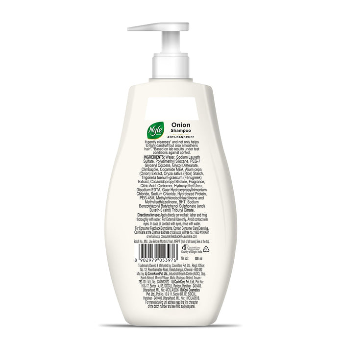 Nyle Naturals Anti Dandruff Onion Shampoo|For Dandruff Free Hair |Enriched With Onion & Fenugreek |Gentle & Soft Shampoo For Men & Women, 400ml