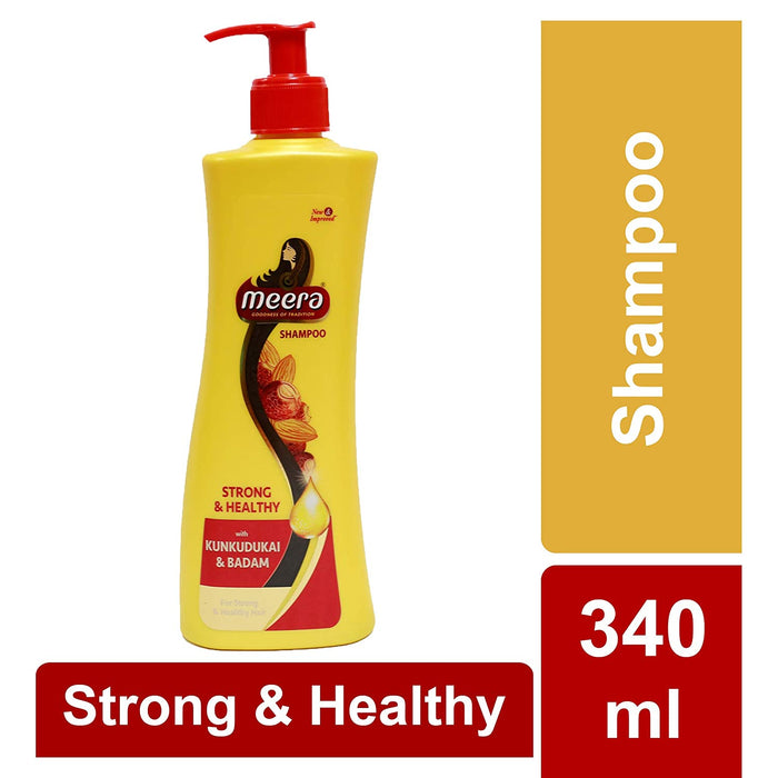 Meera Strong and Healthy Shampoo, With Goodness of Kunkudukai & Badam for Soft & Smooth Hair, 340ml