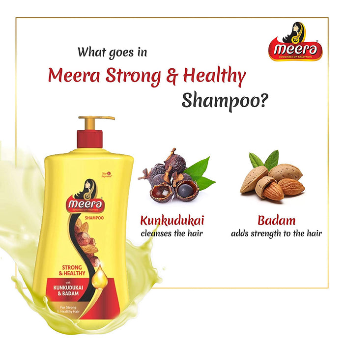 Meera Strong and Healthy Shampoo, With Goodness of Kunkudukai & Badam for Soft & Smooth Hair, 1000ml